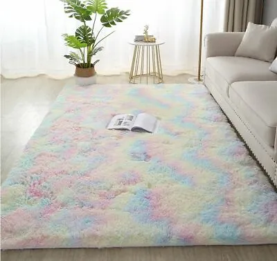 Large Fluffy Rugs Shaggy Rug Living Room Bedroom Anti-Slip Soft Carpet Floor Mat • £11.66