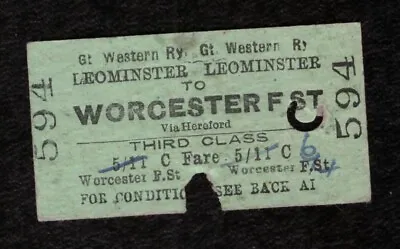 £1.99 • Buy GWR Leominster To Worcester Foregate St 3rd Class Great Western Railway Ticket