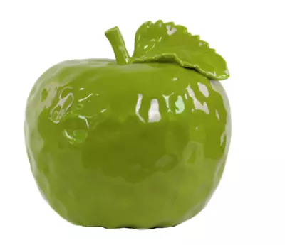 GREEN CERAMIC APPLE WITH STEM & LEAF 6.25 H X 6  X 6  From URBAN TRENDS #50998 • £40.48