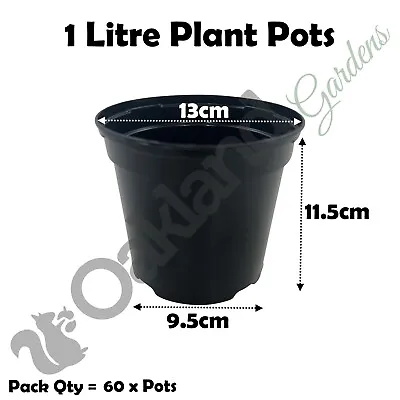 1 Litre Black Plant Pots Plastic Round Flower Pot  L LT High Quality Qty = 60 • £13.45