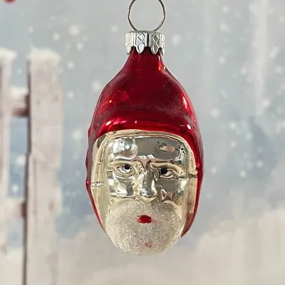 Vintage Glittered Santa Head Mercury Glass Christmas Ornament West Germany • $15.96