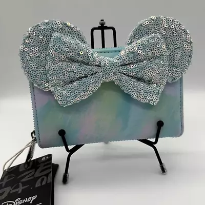 Free Ship Loungefly Disney Minnie Mouse Blue Sequin Bow Wallet • $37.95