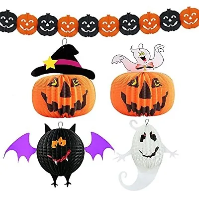 RMMD Halloween Decoration Paper Lantern Halloween Pumpkin Paper Garland Pumpkin • £10.45