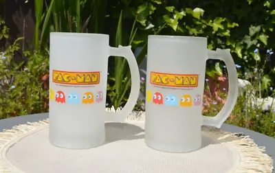 Pair Of Pac Man  Frosted Stein Glass Mug Beer Glasses Collectable Man Cave • $20.50