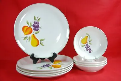 Salem China VINTAGE FRUIT Set Of 9 Pieces Dinner Plates & Bowls Peach Pear Grape • $59.95