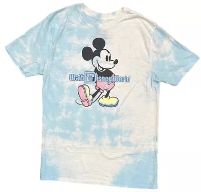 Mickey Mouse Walt Disney World Disney Theme Park Blue White Tie Dye Tee T-Shirt • $18.50
