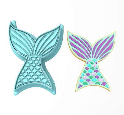 Mermaid Tail Cookie Cutter & Stamp | Ocean Beach Sand Sea Birthday Summer  • $22.18