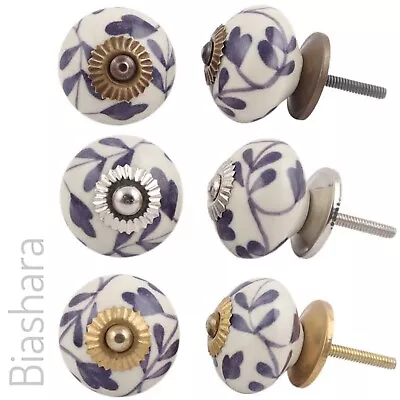 £2.60 • Buy Purple And White CERAMIC DOOR KNOB Floral Cupboard Handles Cabinet Drawer Retro