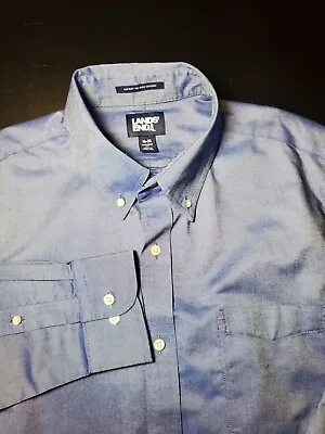 Mens 16 - 35 Lands End Tailored Fit Long Sleeve Button Up Shirt Blue • $9.99