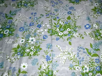 4 Vtg 60s 70s Sheer White Curtain Panels Aqua& Blue MOD Floral 40  X 84  Each • $49