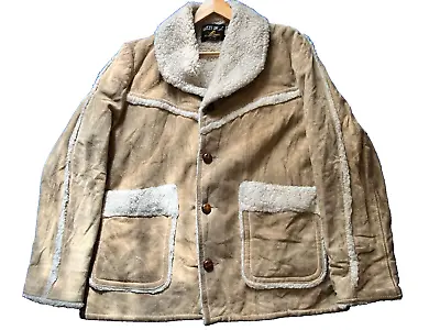 Vintage 70's Sears Western Marlboro Man Shearling Coat L • $89.99