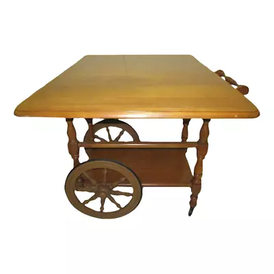 Vintage Cart Bar Maple Colonial Early American Drop Leaf Bar Cart Tea One Drawer • $699