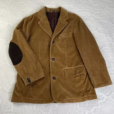 L.L. Bean Men's Corduroy Blazer Jacket 38R Elbow Patch Plaid Lined Tan Brown • $59.99