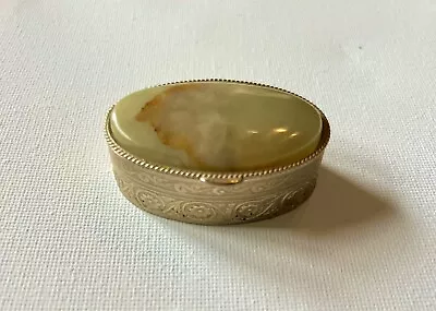 Vintage Elegant Green Agate Natural Stone Silver Toned Trinket Box • $23