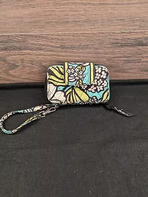 Vera Bradley Island Blooms All In One Wristlet Teal Lime White Black 6  X 3.5  • $13