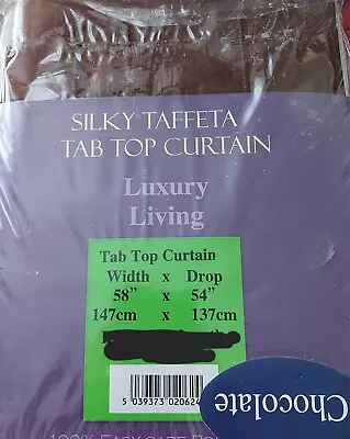 Single Tab Top  Silky Taffeta Curtain Rich Chocolate 58  Width X 54  Drop • £6