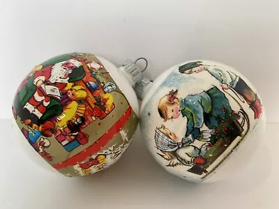  Vintage Shiny Brite  Wrapped Christmas Ornaments Set Of 2 Nativity Santa Jesus  • $13.99