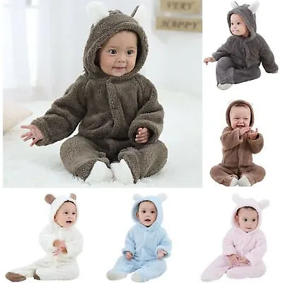 Newborn Baby Boy Girl Kids  Hooded Romper Jumpsuit Cute Bodysuit Clothes Outfits • £8.99