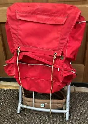 Red Vintage Aluminum External Frame Backpack Backpacking Pack Camp Trails Hike • $100
