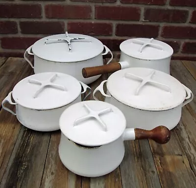 Vintage 10 Piece Set DANSK IHQ Kobenstyle White Enamel Casserole Dutch Oven Pot • $114.99