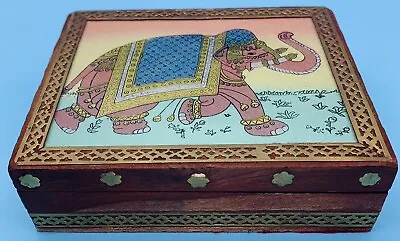 Vintage Lucky Elephant Decorative Ring Box Wooden & Brass Trinket Box Jewelry • $17.99