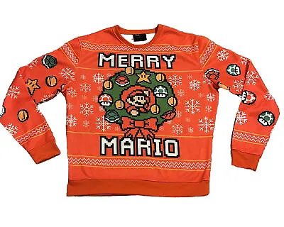 Nintendo Licensed Product Mario Bros MERRY MARIO Ugly Christmas Sweatshirt Sz L • $24.99