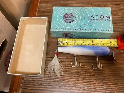 Vintage Blue White Silver 54 Atom Striper Fishing Lure Attleboro With Box • $40.46