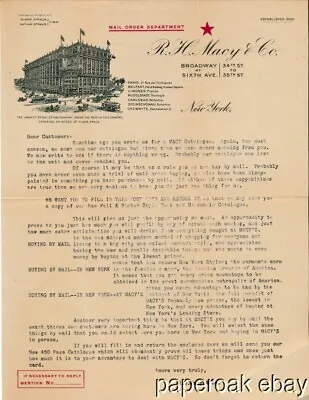 Ca1915 R.H. Macy & Company New York Advertising Letter • $24.99