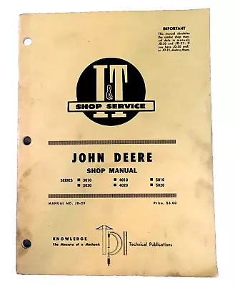 I&T JOHN DEERE Tractor Shop Manual JD-29 Series 3010 3020 4010 4020 5010 5020 • $29.99