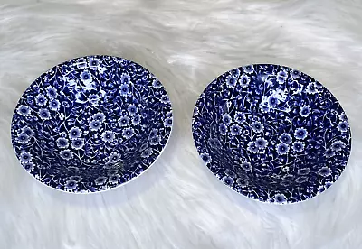 Two Calico Burleigh STAFFORDSHIRE ENGLAND Crownford Blue Cereal Bowls 6.25  • $40
