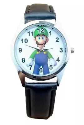 Super Mario Luigi Character Black Leather Band Wrist Watch • $14.99