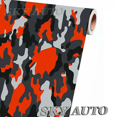 Red-Orange Black White Gray Camo Vinyl Car Wrap Sheet +Free Tools( 2 Feet & Up ) • $5.99