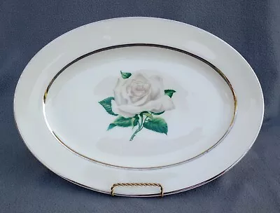 Embassy Vitrified White Rose - Oval Serving Platter - 9 3/4  X 13 5/8  • $12