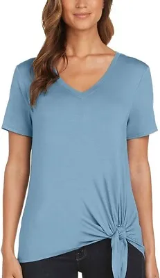 NWT Matty M Women's Side Tie V-Neck T-Shirt Size X-Small Sea Blue $40 1B124 • $16.99