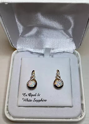 14K Gold Opal & White Sapphire Stud Earrings With A Swirl Look • $60