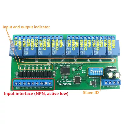 DC 12V 24V 8 Channels DIN35 C45 UART RS485 Relay Board Modbus RTU Switch Module • $24.74