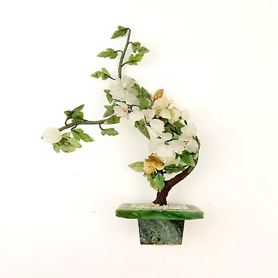 Vintage Jade Bonsai Tree Various Semi-Precious Stone Carved Flowers 11.5  • $95