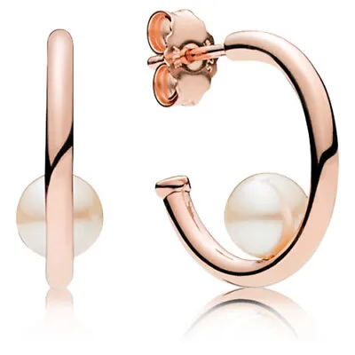 PANDORA Contemporary Pearl Hoop Rose Gold Earrings - 287528P • £23.76