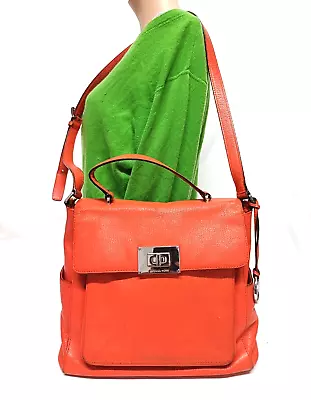 Michael Kors Sloan Flap Orange Leather Top Handle Tote Shoulder Handbag • $45