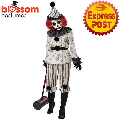 CA1910 Vintage Creepy Clown Halloween Freakshow Trick Or Treat Womens Costume • $66.70