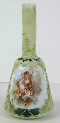 ORIGINAL 1890s OPALESCENT MILK GLASS HAND PAINTED BARBER BOTTLE PUTTI / CUPIDS • $9