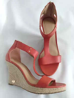 MICHAEL Michael Kors Women's Size 9M Jute Coral Leather Open Toe Wedges • $29.99