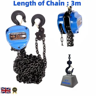 Chain Hoist Block And Tackle 2Ton Heavy Duty Hooks Lifting Pulling Engine • £38