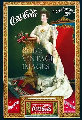 Coca Cola Poster Art Print 5 Cents Coke Elegant Lady Soda  1900 Vintage 7.75 X11 • $9.98