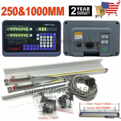 10'' 40'' Linear Scale 2 Axis DRO 5um Digital Readout Kit 250mm+1000mm US Stock • $185.95
