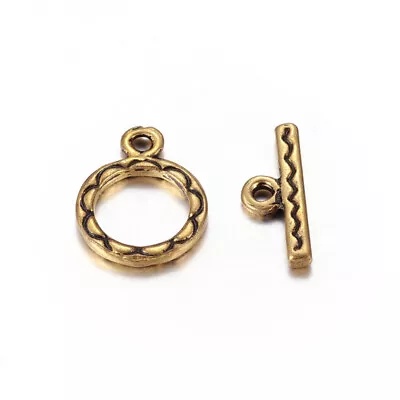 Zinc Based Alloy Toggle Clasps Findings - Antique Golden Ring   5 Sets • $3.20