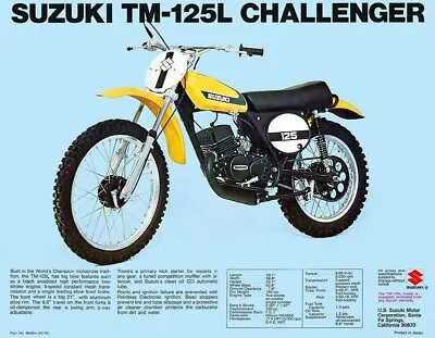 1974 Suzuki Tm-125l Challenger Sales Specs Ad/ Brochure • $12.68