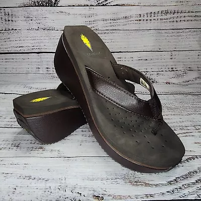 Volatile Women Size 10 Leather Platform Thong Flip Flops Comfort Walking Sandals • $24.97