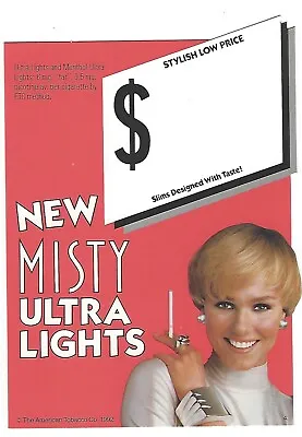 1992 Original Misty Cigarettes Heavy Paperboard Store Display Sign Ultra Lights • $4.99