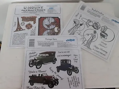 CREATIVE EXPRESSIONS A5 Grey RUBBER Unmounted STAMPS X3 Ladies Cars Travel • £10